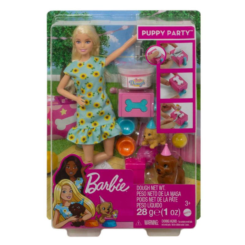 Barbie Doll And Puppy Party Playset With Puppies, Dough And Cake Mold, 3 To 7 Year Olds