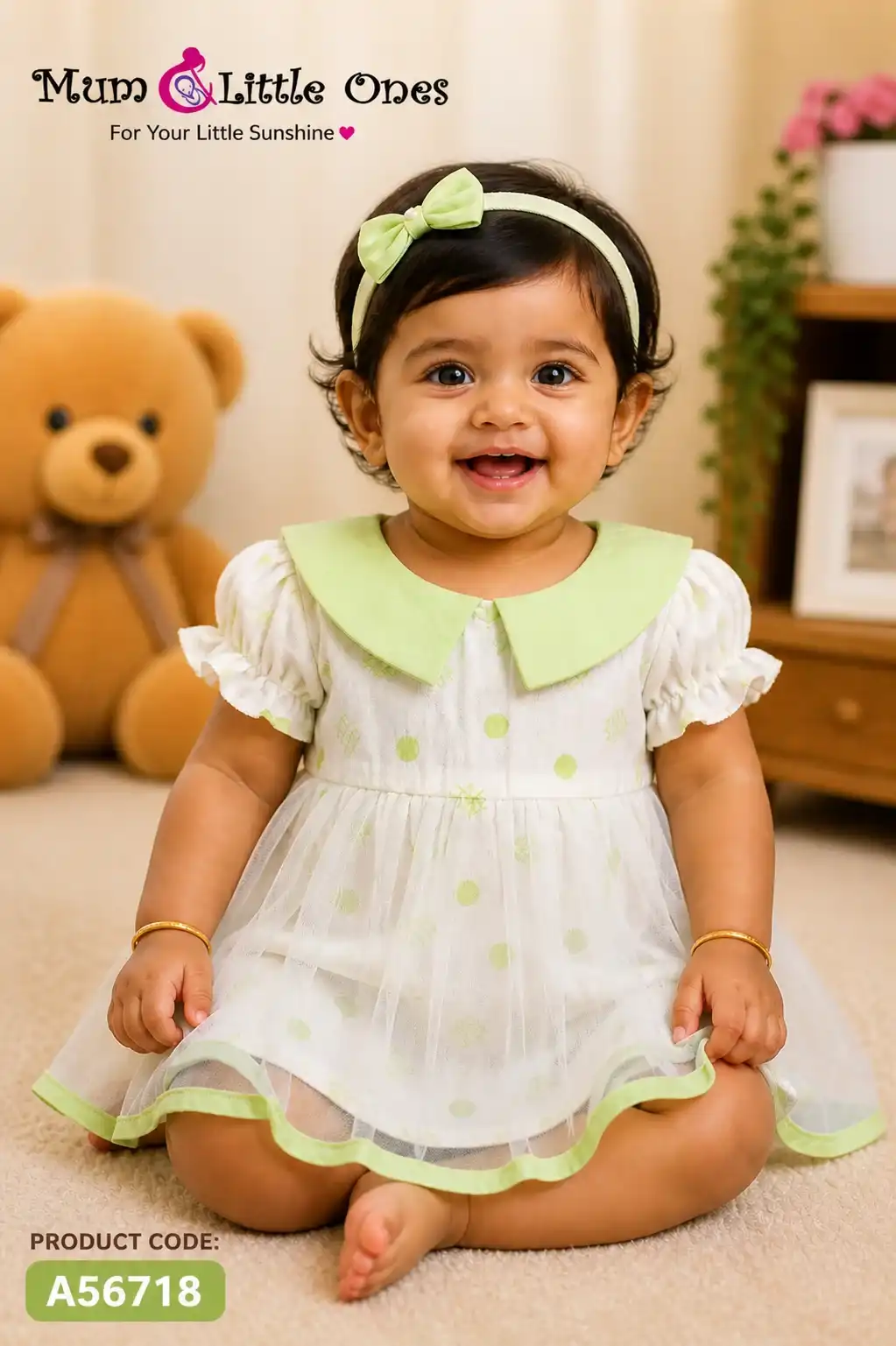 Baby Girl Mint Green Polka Dot Party Dress A56718