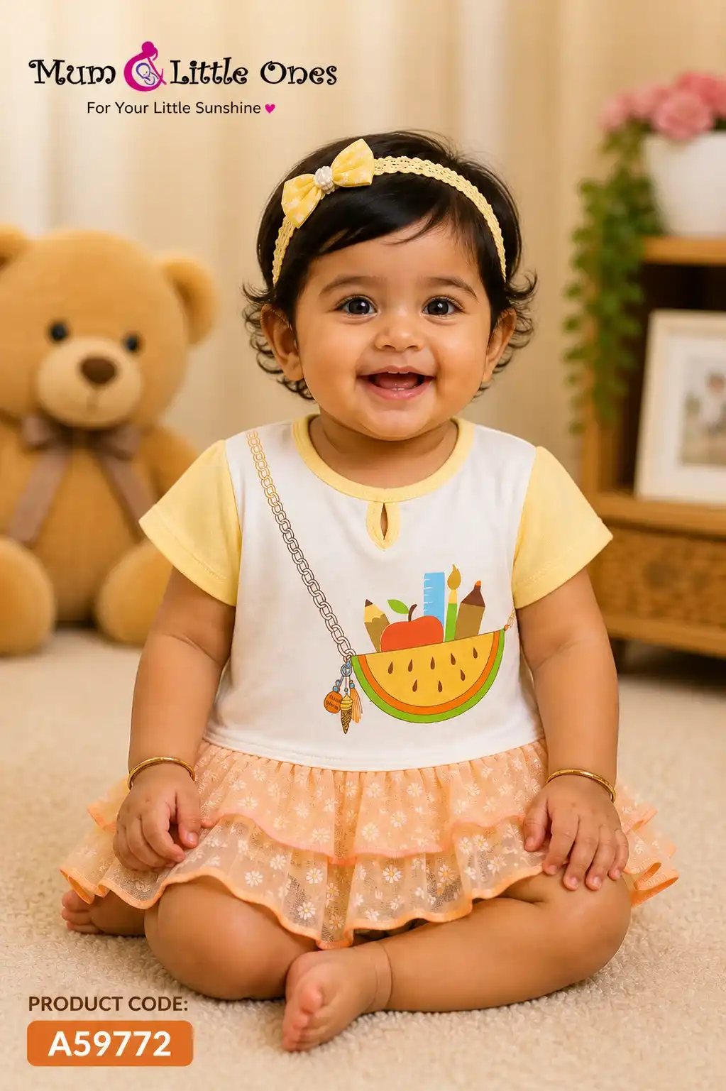 Baby Girl Peach Watermelon Print Dress A59772