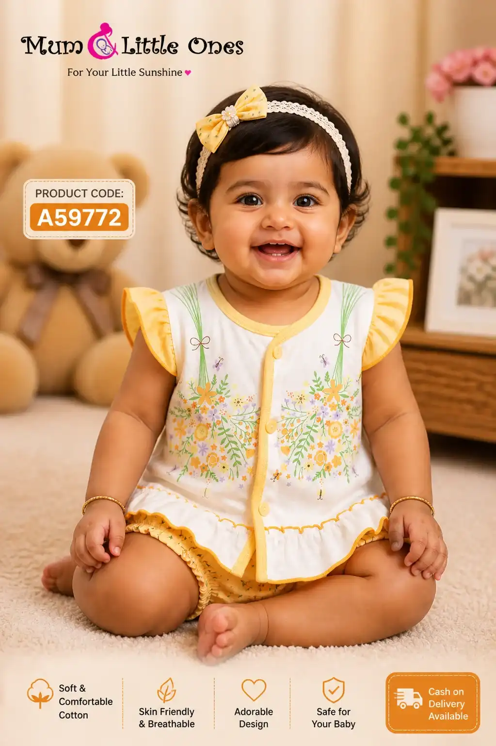 Baby Girl Yellow Floral Cotton Set A59772