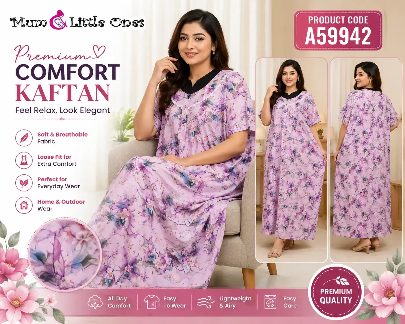 Elegant Ladies Kaftan Dress – A59942