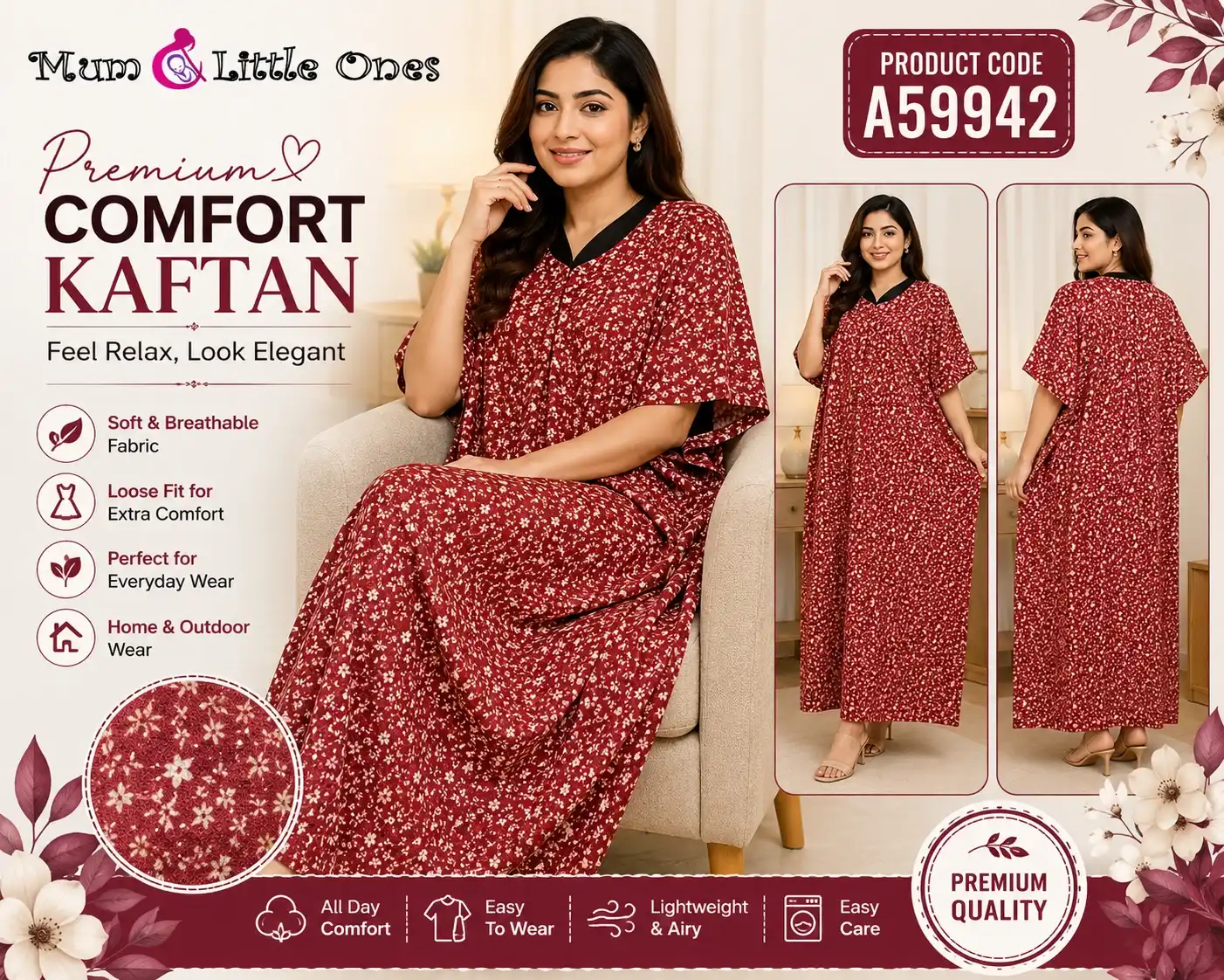 Soft & Stylish Home Wear Kaftan– A59942